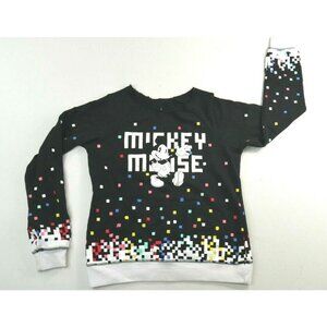 Disney Parks Mickey w Spellout Black Sweatshirt Confetti Print Youth Small